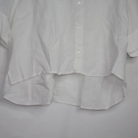 AYR Linen Button Up Crop Top Women's Size XL White Short Sleeve Minimalist - Picture 5 of 9